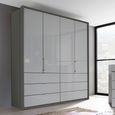 Erimo Wardrobe - 204cm - 4 Door - 6 Drawer - Graphite & Silk Grey Glass