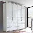 Erimo Wardrobe - 204cm - 4 Door - 6 Drawer - Silk Grey & Crystal White Glass