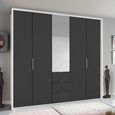 Rauch Erimo 254cm 5 Door Combi Wardrobe with 3 Drawer - Alpine White and Basalt Glass