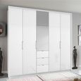 Rauch Erimo 254cm 5 Door Combi Wardrobe with 3 Drawer - Alpine White and Crystal White Glass