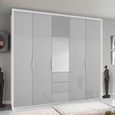 Rauch Erimo 254cm 5 Door Combi Wardrobe with 3 Drawer - Alpine White and Silk Grey Glass