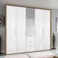 Rauch Erimo 254cm 5 Door Combi Wardrobe with 3 Drawer - Artisan Oak and Crystal White Glass