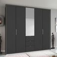 Rauch Erimo 254cm 5 Door Combi Wardrobe with 3 Drawer - Graphite and Basalt Glass