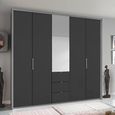Rauch Erimo 254cm 5 Door Combi Wardrobe with 3 Drawer - Silk Grey and Basalt Glass