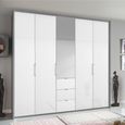 Rauch Erimo 254cm 5 Door Combi Wardrobe with 3 Drawer - Silk Grey and Crystal White Glass
