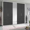 Rauch Erimo 254cm 5 Door Combi Wardrobe with 6 Drawer - Alpine White and Basalt Glass