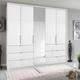 Rauch Erimo 254cm 5 Door Combi Wardrobe with 6 Drawer - Alpine White and Crystal White Glass