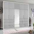 Rauch Erimo 254cm 5 Door Combi Wardrobe with 6 Drawer - Alpine White and Silk Grey Glass
