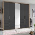 Rauch Erimo 254cm 5 Door Combi Wardrobe with 6 Drawer - Artisan Oak and Basalt Glass