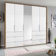 Rauch Erimo 254cm 5 Door Combi Wardrobe with 6 Drawer - Artisan Oak and Crystal White Glass
