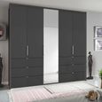 Rauch Erimo 254cm 5 Door Combi Wardrobe with 6 Drawer - Graphite and Basalt Glass
