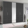 Rauch Erimo 254cm 5 Door Combi Wardrobe with 6 Drawer - Silk Grey and Basalt Glass