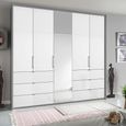 Rauch Erimo 254cm 5 Door Combi Wardrobe with 6 Drawer - Silk Grey and Crystal White Glass