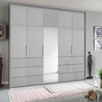 Rauch Erimo 254cm 5 Door Combi Wardrobe with 6 Drawer - Silk Grey and Silk Grey Glass
