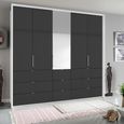 Rauch Erimo 254cm 5 Door Combi Wardrobe with 9 Drawer - Alpine White and Basalt Glass