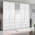 Rauch Erimo 254cm 5 Door Combi Wardrobe with 9 Drawer - Alpine White and Crystal White Glass