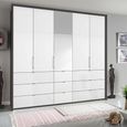 Rauch Erimo 254cm 5 Door Combi Wardrobe with 9 Drawer - Graphite and Crystal White Glass