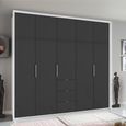 Rauch Erimo 254cm 5 Door Wardrobe with 3 Drawer - Alpine White and Basalt Glass