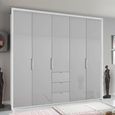 Rauch Erimo 254cm 5 Door Wardrobe with 3 Drawer - Alpine White and Silk Grey Glass