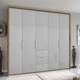 Rauch Erimo 254cm 5 Door Wardrobe with 3 Drawer - Artisan Oak and Silk Grey Glass
