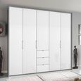 Rauch Erimo 254cm 5 Door Wardrobe with 3 Drawer - Silk Grey and Crystal White Glass