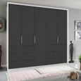 Erimo Wardrobe - 254cm - 5 Door - 6 Drawer - Alpine White & Basalt Glass