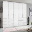 Erimo Wardrobe - 254cm - 5 Door - 6 Drawer - Alpine White & Crystal White Glass