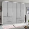 Erimo Wardrobe - 254cm - 5 Door - 6 Drawer - Alpine White & Silk Grey Glass