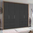 Erimo Wardrobe - 254cm - 5 Door - 6 Drawer - Artisan Oak & Basalt Glass