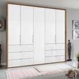 Erimo Wardrobe - 254cm - 5 Door - 6 Drawer - Artisan Oak & Crystal White Glass