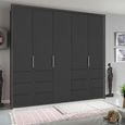 Erimo Wardrobe - 254cm - 5 Door - 6 Drawer - Graphite & Basalt Glass
