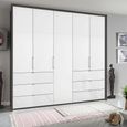 Erimo Wardrobe - 254cm - 5 Door - 6 Drawer - Graphite & Crystal White Glass