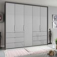 Erimo Wardrobe - 254cm - 5 Door - 6 Drawer - Graphite & Silk Grey Glass
