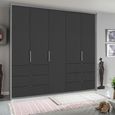 Erimo Wardrobe - 254cm - 5 Door - 6 Drawer - Silk Grey & Basalt Glass
