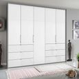 Erimo Wardrobe - 254cm - 5 Door - 6 Drawer - Silk Grey & Crystal White Glass