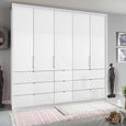 Rauch Erimo 254cm 5 Door Wardrobe with 9 Drawer - Alpine White and Crystal White Glass