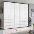 Rauch Erimo 254cm 5 Door Wardrobe with 9 Drawer - Graphite and Crystal White Glass