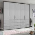 Rauch Erimo 254cm 5 Door Wardrobe with 9 Drawer - Graphite and Silk Grey Glass