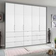 Rauch Erimo 254cm 5 Door Wardrobe with 9 Drawer - Silk Grey and Crystal White Glass
