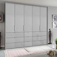 Rauch Erimo 254cm 5 Door Wardrobe with 9 Drawer - Silk Grey and Silk Grey Glass