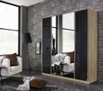 Rauch Essensa 181cm Basalt Glass 4 Door Mirror Wardrobe - Oak Carcase