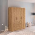 Evelyn Wardrobe - 151cm - 3 Door - H 197cm - with Drawer - Wild Oak