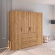Evelyn Wardrobe - 201cm - 4 Door - H 197cm - with Drawer - Wild Oak