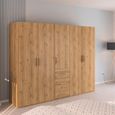 Evelyn Wardrobe - 251cm - 5 Door - H 197cm - with Drawer - Wild Oak