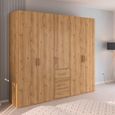 Evelyn Wardrobe - 251cm - 5 Door - H 223cm - with Drawer - Wild Oak