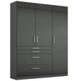 Rauch Homburg 136cm 3 Door Wardrobe with Drawer - Metallic Dark Grey and High Gloss Grey