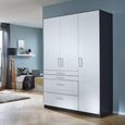 Rauch Homburg 136cm 3 Door Wardrobe with Drawer - Metallic Dark Grey and High Gloss White