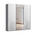 Kulmbach Sliding Mirror Wardrobe - 203cm - 3 Door - Metallic Dark Grey & White Glass