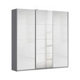 Rauch Kulmbach 203cm 3 Door Sliding Wardrobe with Mirror - Metallic Dark Grey and White High Gloss