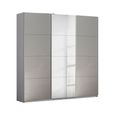 Rauch Kulmbach 203cm 3 Door Sliding Wardrobe with Mirror - Silk Grey and Grey High Gloss